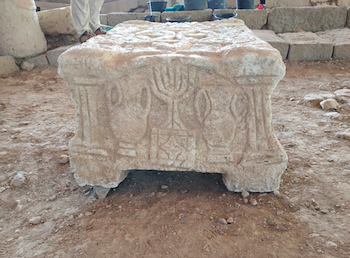 Fig. 6. Menorah representation on the Magdala Stone (replica). Photograph by the author, 2018