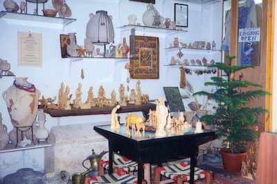 Interior of the dealers shop, Dec 1993, showing the Joseph ossuary on the floor. Note what appears to be an additional ossuary in the right hand corner of the photo.